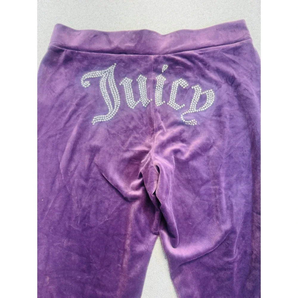 Juicy Couture Velour Pants Womens Large Purple Rhinestone Logo Y2K Flare Leg